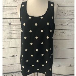 B Sharp Polka Dot Tank Top Sz L Black White Bow